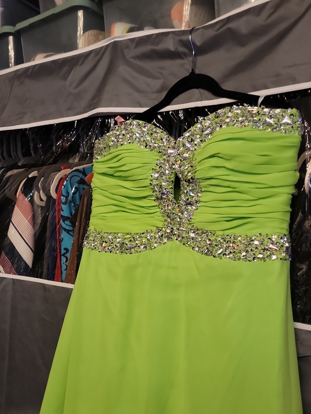 Strapless Lime Green Embellished Evening Dress